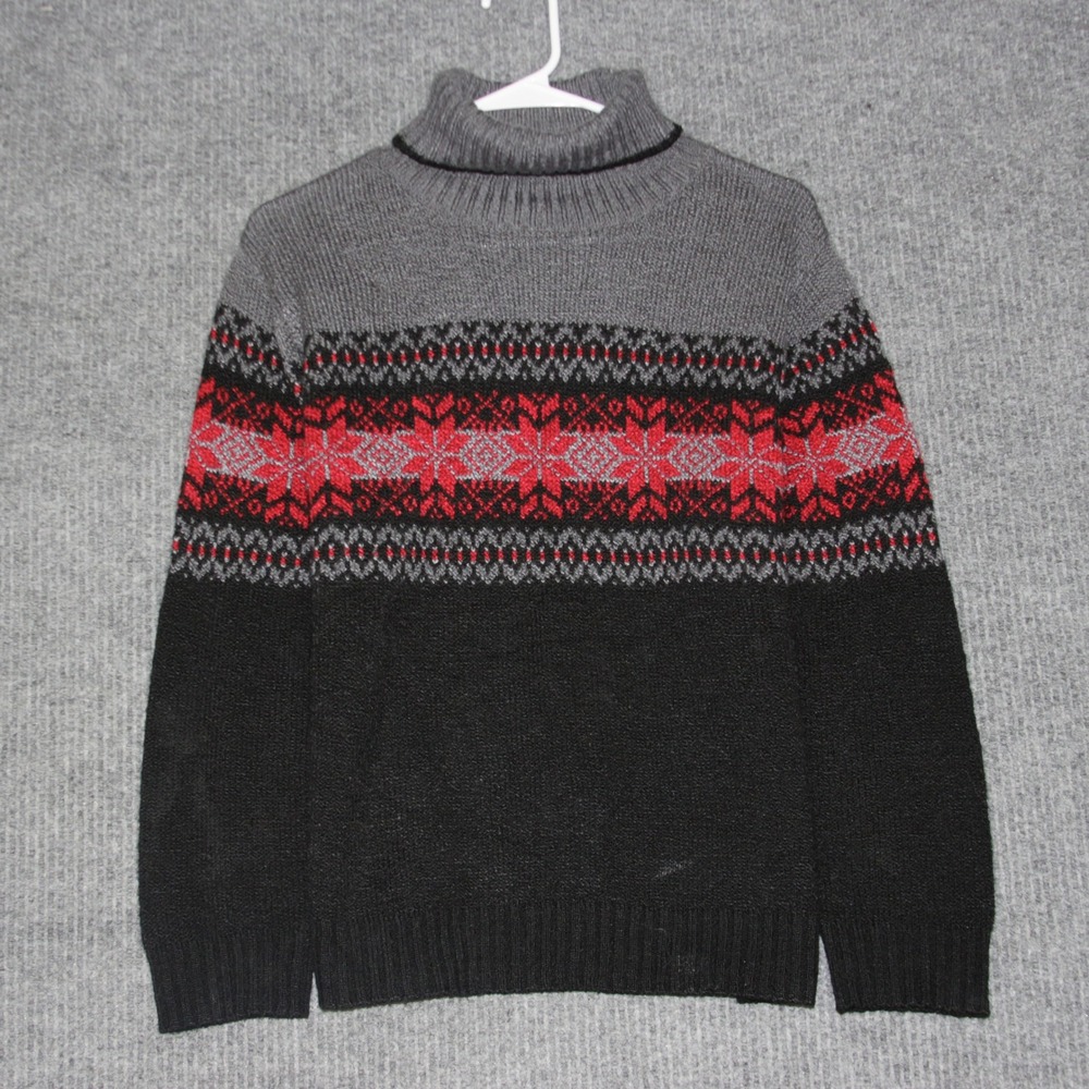 Carolyn Taylor Essentials Turtleneck Fair Isle Sweater Mens‎ S Gray Red Black